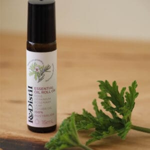 Rose geranium & rosemary leaf roll on